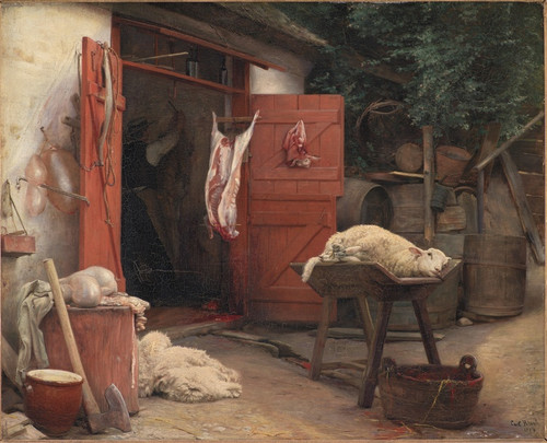 Digital Print - A Slaughterhouse In Hellebk by Carl Bloch
