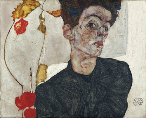 Digital Print - Self-Portrait With Physalis by Egon Schiele