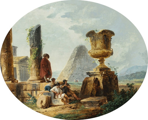 Digital Print - Landscape with soldiers and a pyramid by Hubert Robert