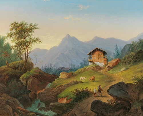 Digital Print - Gebirgslandschaft mit Wanderern by Matthias Rudolf Toma