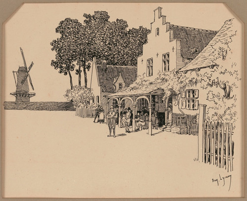 Digital Print - View of a Village with a Windmill by Amede Lynen