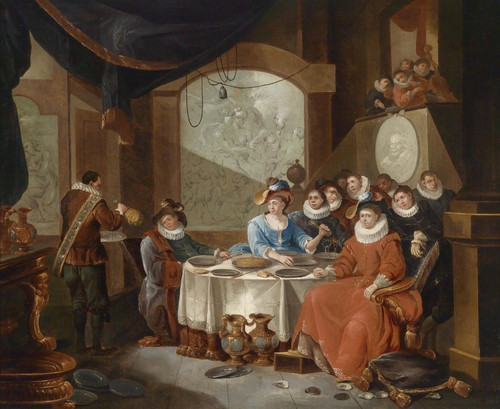 Digital Print - Elegante Gesellschaft bei einem festlichen Essen by Frans Xaver Hendrick Verbeeck