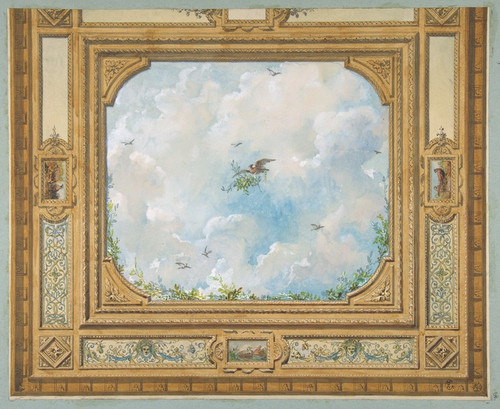 Digital Print - Design for a ceiling decorated with clouds and birds by Jules-Edmond-Charles Lachaise