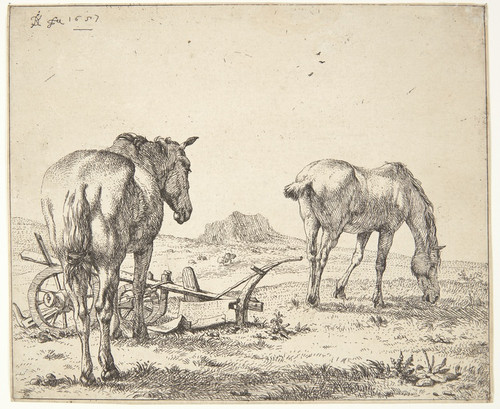 Digital Print - To heste og en plov by Karel Dujardin