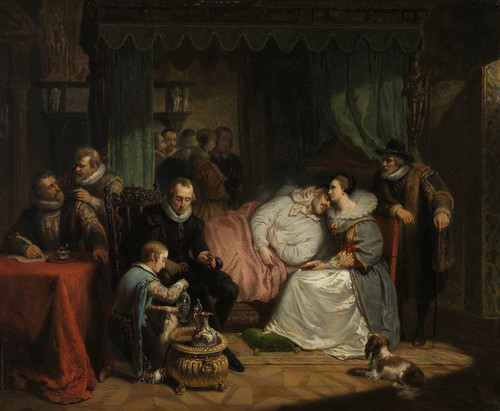 Digital Print - Prince William I nursed by his Wife Charlotte de Bourbon after the Abortive Attempt on his Life by Jean Jaurequi in Antwerp in 1582 by Nicolaas Pieneman