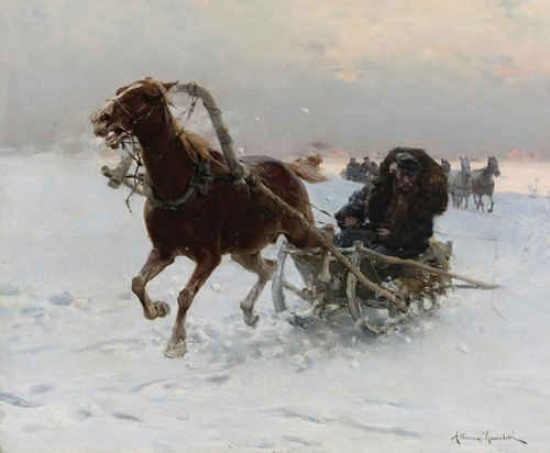 Digital Print - Sledding Caravan by Alfred Von Wierusz-Kowalski