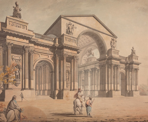 Digital Print - A Project for a Triumphal Archway with Classical Figures in Foreground by James Gray Mayhew