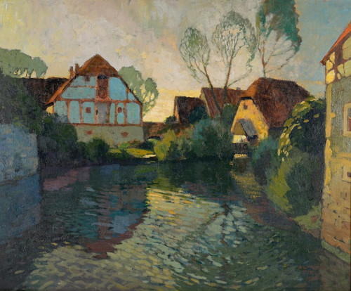 Digital Print - Dmmerung in einem Dorf by Alfred Poell