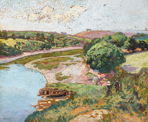 Digital Print - Breton et Bretonne au bord de L'Aven by Henri Delavalle Digital Print - Breton et Bretonne au bord de L'Aven by Henri Delavalle