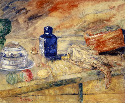 Digital Print - Blue Bottles And Chicken by James Ensor