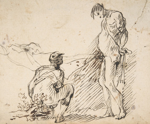 Digital Print - A Crouching Man Defecating and a Standing Man Urinating by Domenico Gargiulo
