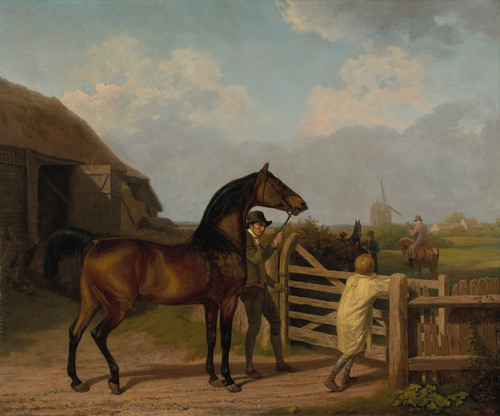 Digital Print - Bay Ascham, a stallion, led through a gate to a mare by Jacques-Laurent Agasse