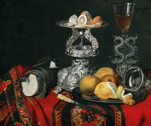 Digital Print - A still life with a Venetian glass, a silver vessel and lemons by German School