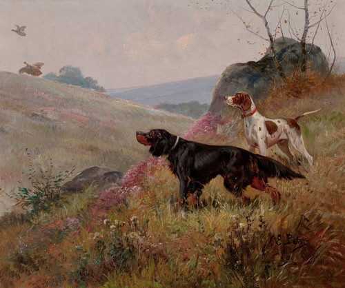 Digital Print - Landscape with Pointer and Setter by Eugene Petit