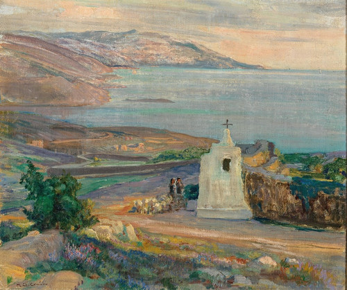 Digital Print - An Evening Coastal Landscape with Chapel by Menci Clement Crni