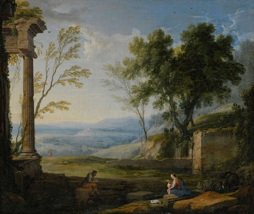 Digital Print - Classical landscape with ancient ruins, figures in the foreground by Pierre Patel the elder