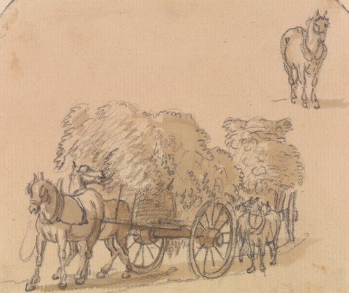 Digital Print - Two Laden Hay Carts With Horses by Paul Sandby