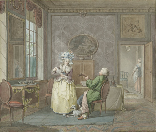 Digital Print - Musicerend paar in een interieur by Jacobus Johannes Lauwers