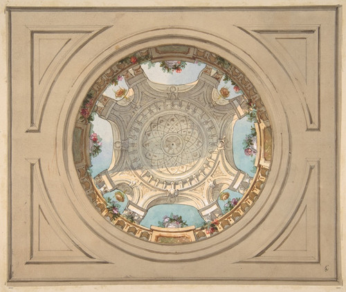 Digital Print - Design for a ceiling with trompe l'oeil balustrade by Jules-Edmond-Charles Lachaise