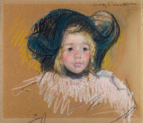 Digital Print - Head of Simone in a Green Bonnet with Wavy Brim (No. 2) by Mary Cassatt