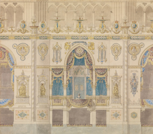 Digital Print - Elevation of Reims Cathedral with the Royal Box for the Coronation of Louis XVIII by Charles Percier
