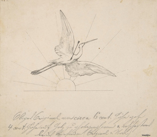 Digital Print - Wounded Crane with an Arrow in its Breast Before Setting Sun by Max Klinger