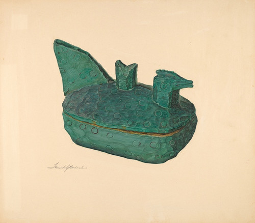 Digital Print - Whittled Bowl with Lid - Hen on Nest by Frank Budash