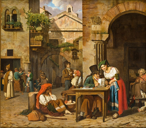 Digital Print - A Roman Street Letter-Writer Reading A Letter Aloud To A Young Girl by Ernst Meyer