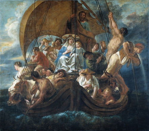 Digital Print - The Holy Family With Various Persons And Animals In A Boat by Jacob Jordaens