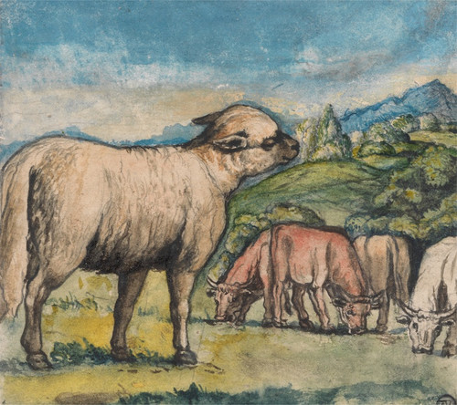 Digital Print - Lamb and Oxen in a Pastoral Landscape by Edward Calvert