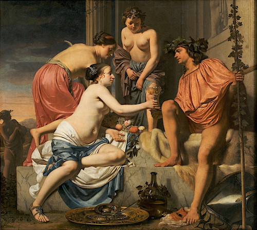 Digital Print - Bacchus on a Throne  Nymphs Offering Bacchus Wine and Fruit by Caesar Van Everdingen