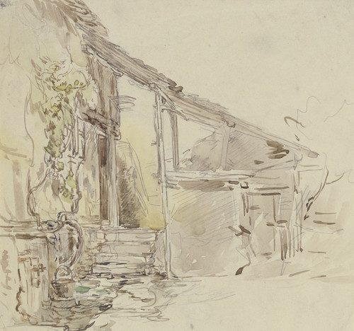 Digital Print - Hausecke mit Weinranke und vier Stufen by Anton Burger