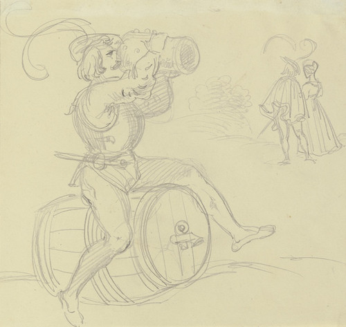 Digital Print - Trinkender Ritter rittlings auf einem Fass sitzend by Ludwig Michael Schwanthaler