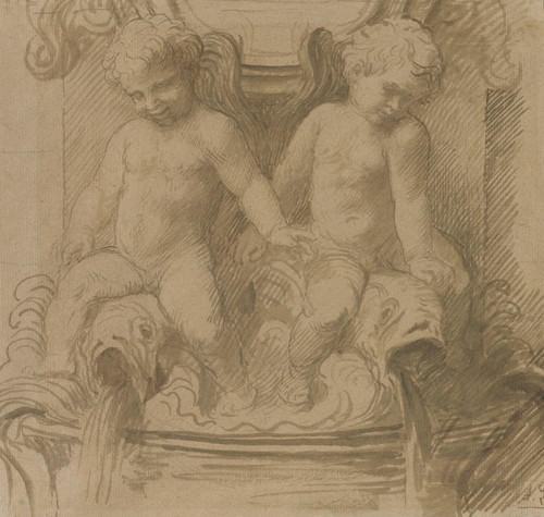Digital Print - Fountain with Putti Riding Dolphins by Alphonse Legros