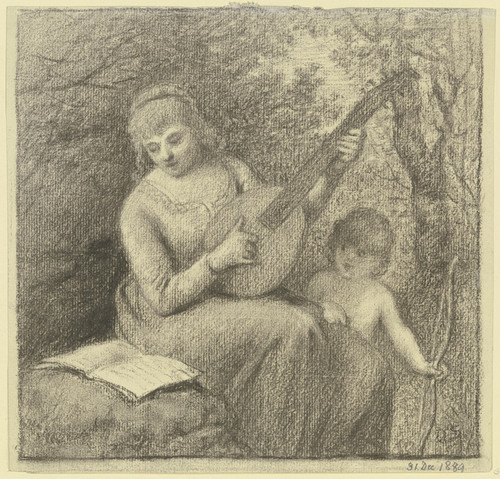 Digital Print - Musizierende Frau mit Amorknaben by Otto Scholderer