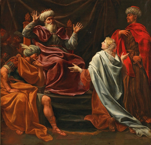 Digital Print - Esther before King Ahasuerus (Esther 5; 1-2, 9-18) by German School