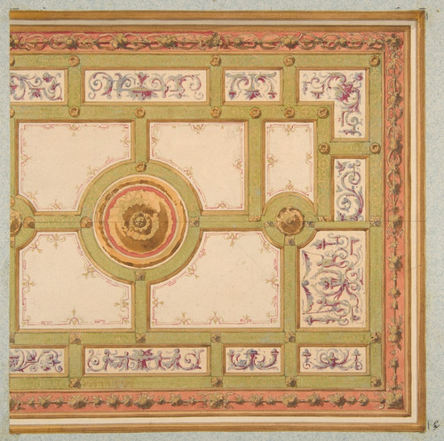 Digital Print - Alternative designs for the painted decoration of a ceiling by Jules-Edmond-Charles Lachaise