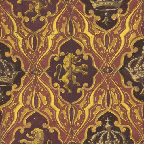 Digital Print - Design for wallpaper featuring rampant lions and crowns by Jules-Edmond-Charles Lachaise