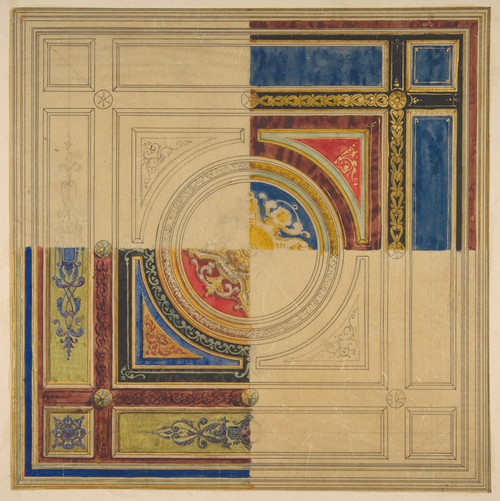 Digital Print - Design for a paneled ceiling with alternative decorations by Jules-Edmond-Charles Lachaise