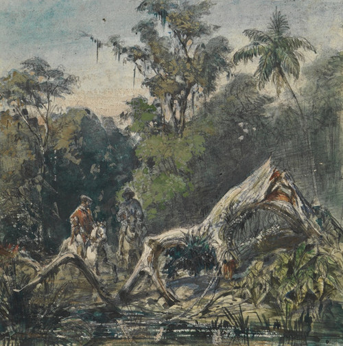 Digital Print - Zwei Reiter am Flussufer mit einem geborstenen Ast by Ferdinand Keller
