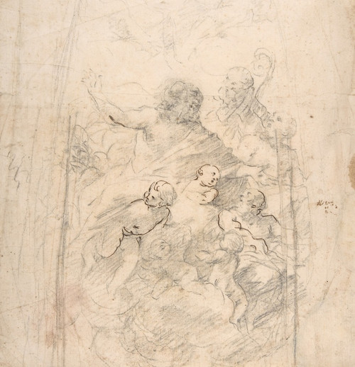 Digital Print - A Bearded Prophet in Glory Attended by a Bishop, Two Other Male Saints, and Angels (Design for a Section of a Dome) by Giovanni Lanfranco