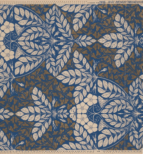 Digital Print - Ontwerp voor behang met bladeren en bloemen by Theo Nieuwenhuis