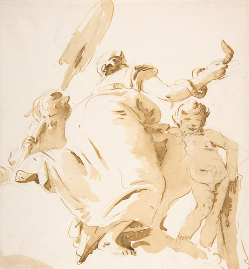 Digital Print - River God with an Oar, Woman Holding a Serpent, and a Standing Nude Boy by Giovanni Battista Tiepolo