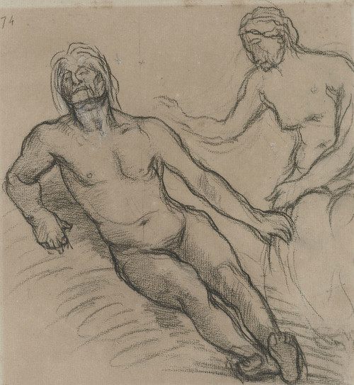 Digital Print - Homme allong par terre et femme assise penche sur lui by Pierre Puvis de Chavannes