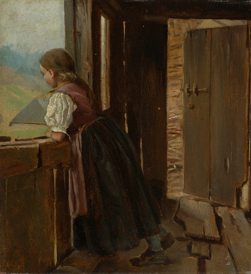 Digital Print - Mdchen auf der Laube eines Bauernhauses by Hans Thoma