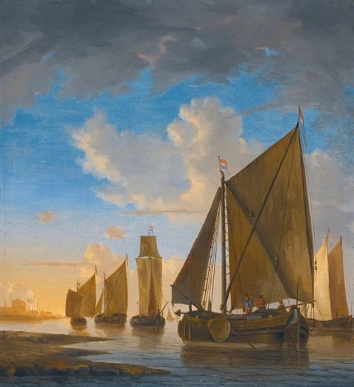 Digital Print - Smalschips In A Calm Near The Shore At Sunset by Hendrick Jacobsz. Dubbels