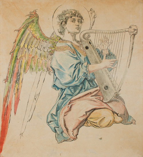 Digital Print - Figure of an Angel Playing the Lute by Jan Matejko