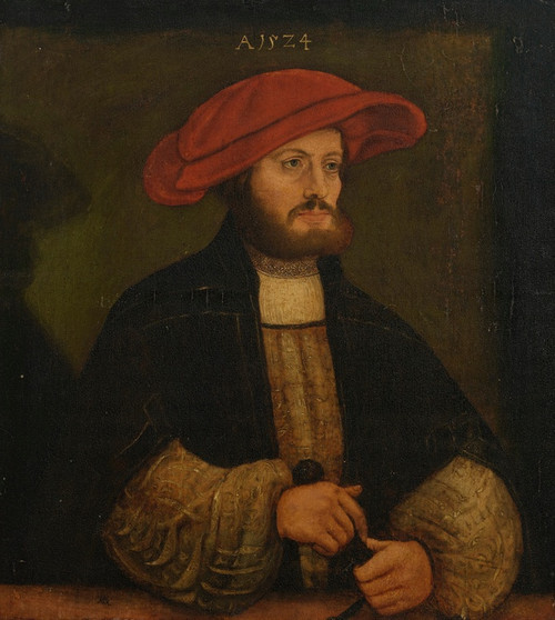 Digital Print - Portrait of a gentleman in a red cap before a ledge by Anton Woensam