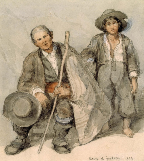Digital Print - Study of Spanish Peasants at Alcal de Guadara. by David Roberts