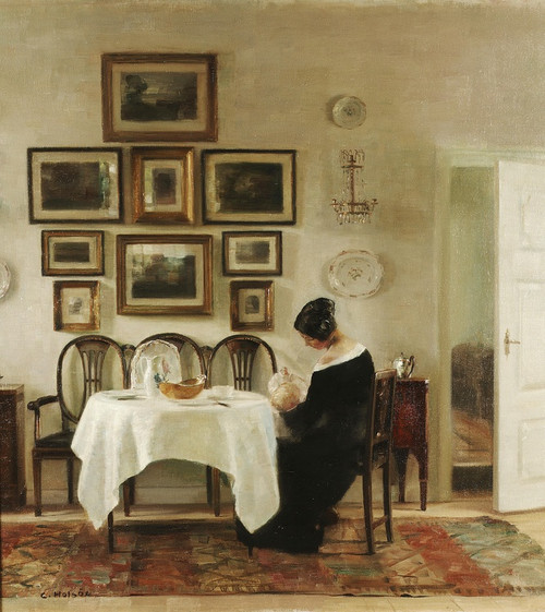 Digital Print - Mother And Child In A Dining Room Interior by Carl Holse